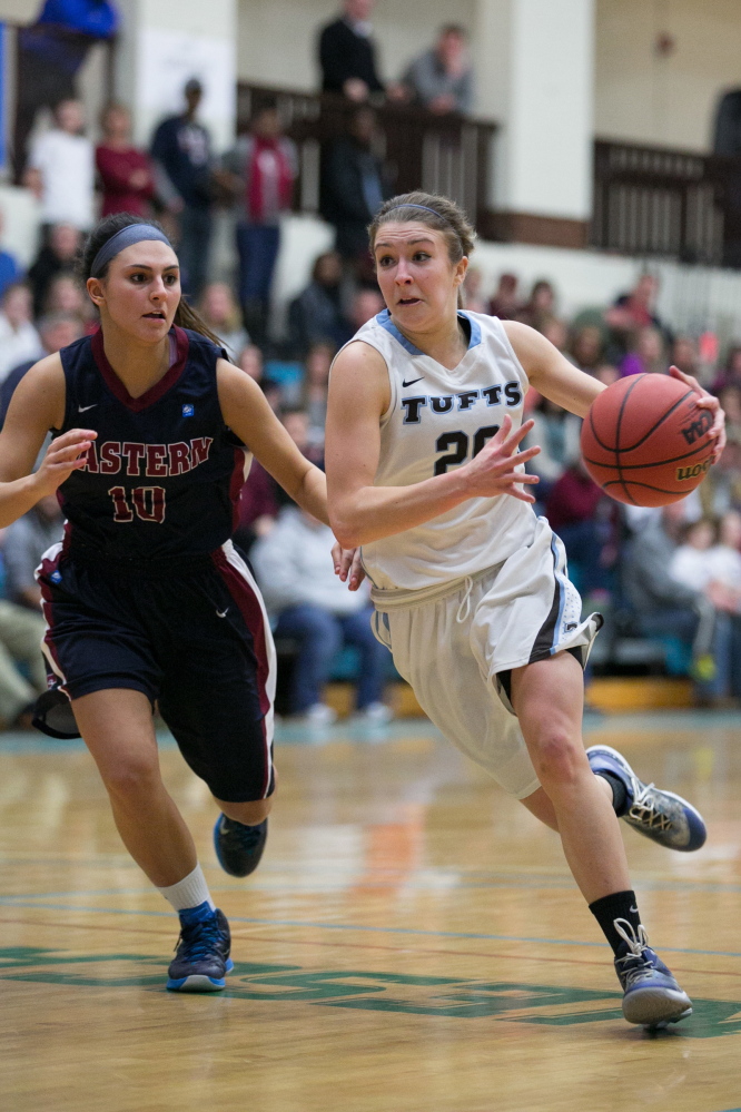 Tufts guard Josie Lee, right, drives to the basket during an NCAA Division III tournament game against Eastern Connecticut State last Friday. Tufts prevailed 46-31. Lee, a former Cony standout, starts for the Jumbos, who will compete in the Final Four this weekend.