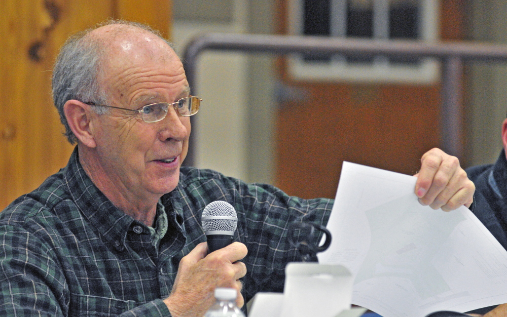 Belgrade Selectperson Ernie Rice tells citizens about a proposed new Town Office during a debate Saturday at the Town Meeting, held at the Center For All Seasons in Belgrade.