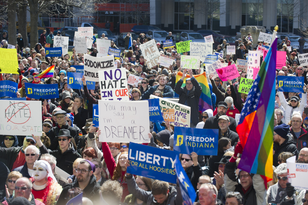 Thousands of opponents of Indiana Senate Bill 101, the Religious Freedom Restoration Act, gathered on the lawn of the Indiana State House to rally against that legislation Saturday.