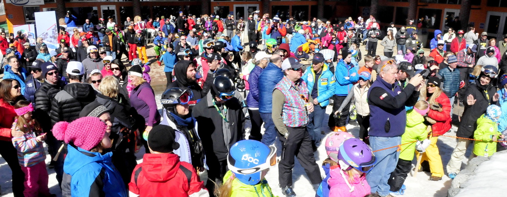 Hundreds turned out at the base lodge for the awards ceremony during the last day of U.S. Alpine Championships on Sunday at Sugarloaf.