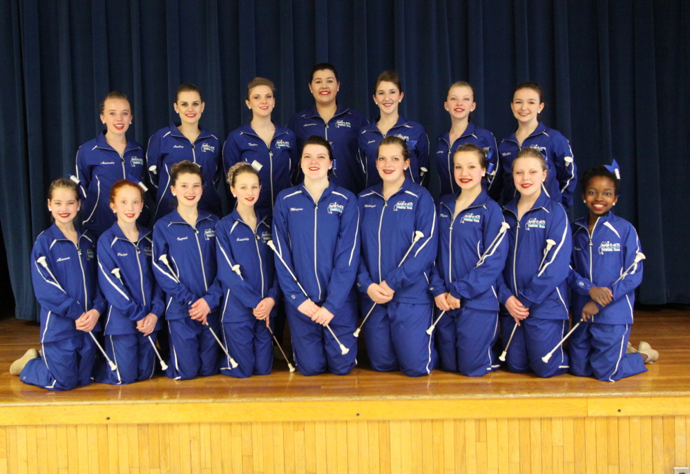 The Main-E-Acts Baton Twirling Team, front, from left, are Alanna Thomas, Paige Blackwell, Ingrid Plant, Cassidy Fish, Morgan Mayhew, Makenzie Sayers, Megan McCormick, Jessica Hymas and Helen Rebar. Back, from left, are Amanda Cameron, Carley Scanlon, Taylor Hickey, Alexandra Clowes, Jenna Cross, Lindsay Pitts and Mollie Berglund.
