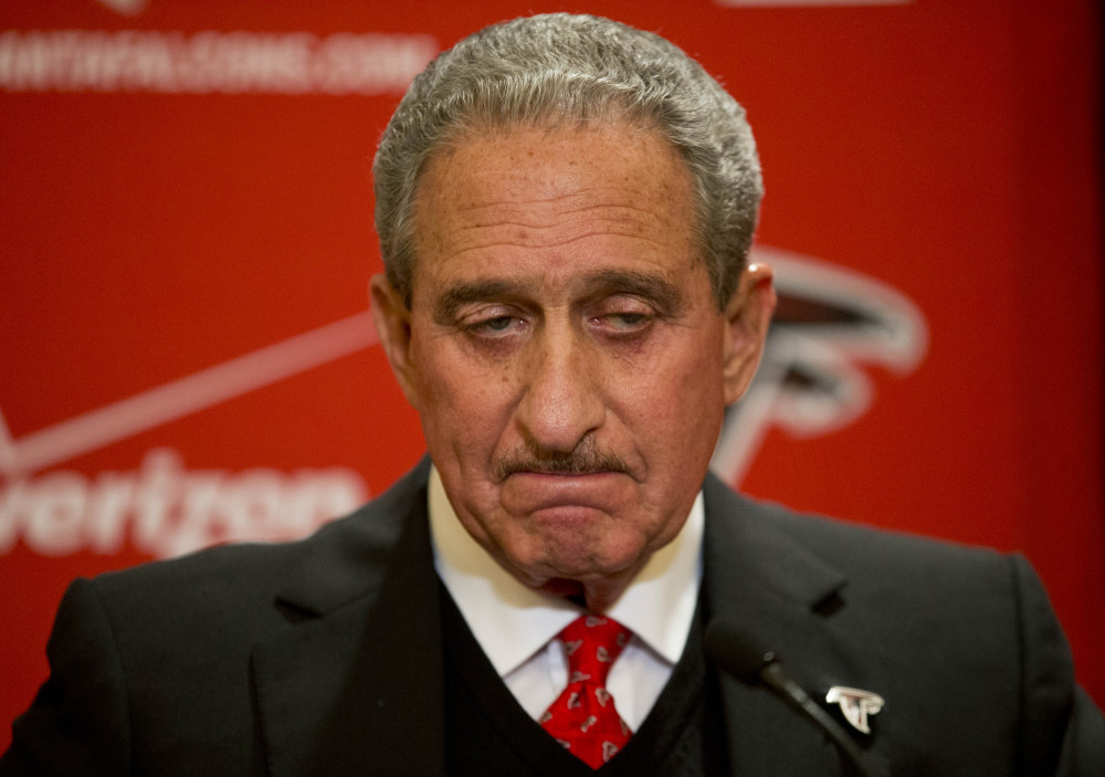 The Associated Press
In this Dec. 29, 2014, file photo, Atlanta Falcons owner Arthur Blank pauses while speaking at a news conference in Atlanta.