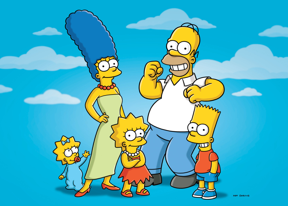 Characters from the animated series, “The Simpsons,” include, from left, Maggie, Marge, Lisa, Homer and Bart. Simon, a co-creator of the show, died Sunday after a long battle with cancer.