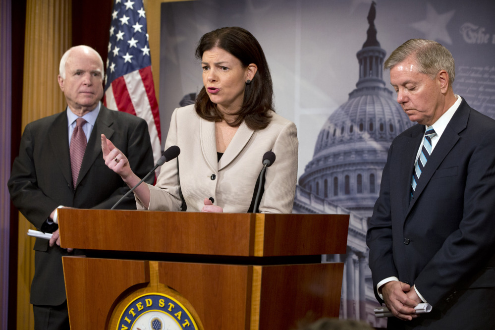 Some key players as Republicans try to craft a budget blueprint include Sen. Kelly Ayotte, R-N.H., center, flanked by Senate Armed Services Committee Chairman Sen. John McCain, R-Ariz., left, and and Sen. Lindsey Graham, R-S.C.