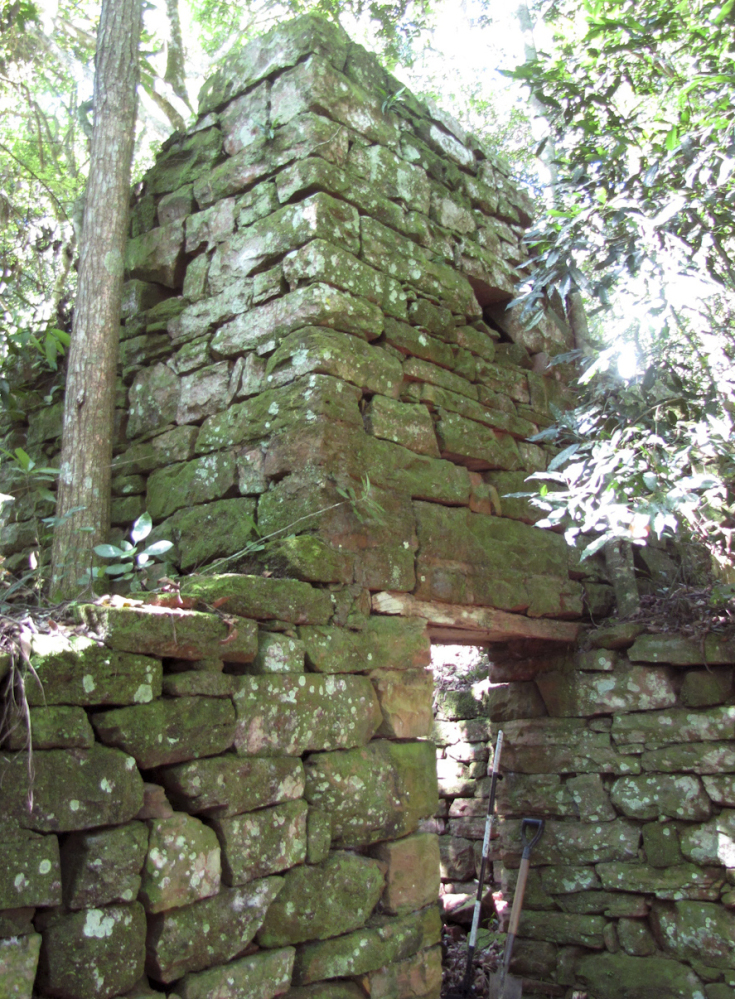 The remains of a building stand inside Teyu Cuare Park near San Ignacio in the northeastern province of Misiones, Argentina, in this photo released by the University of Buenos Aires Urban Archeology Center.