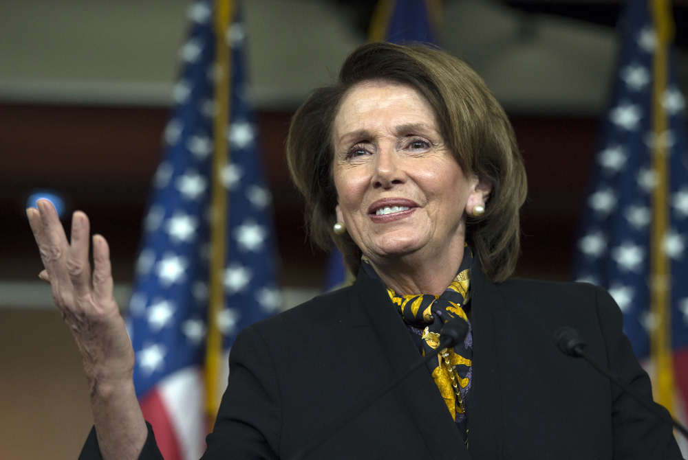 House Minority Leader Rep. Nancy Pelosi of California speaks on Capitol Hill, where a rare alliance between party leaders passed a $214 billion measure permanently blocking deep cuts in doctors’ Medicare fees.