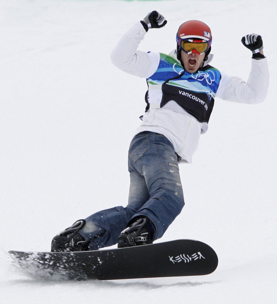 Seth Wescott celebrates after crossing the finish line to win the gold medal in snowboardcross on Cypress Mountain at the Vancouver Winter Olympics in 2010.
Reuters photo