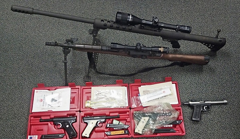 Firearms seized in the investigation of an alleged guns-for-drugs operation in York County. Photo courtesy of Maine State Police