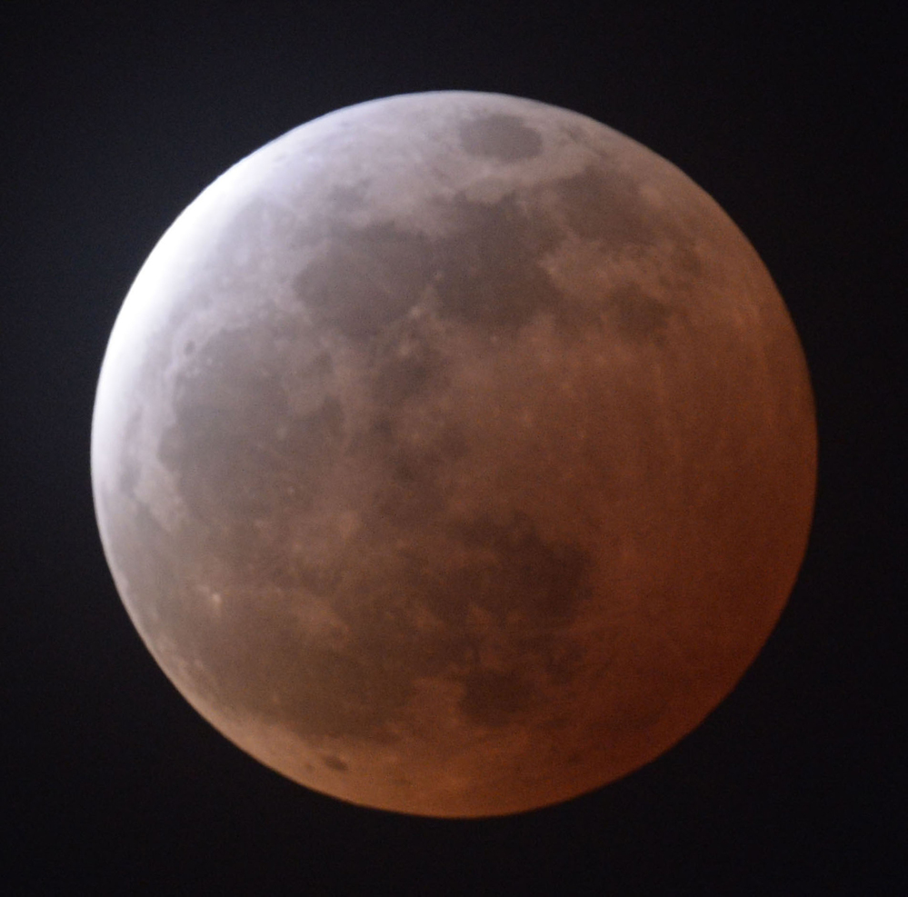 A total lunar eclipse is observed in Sendai, Miyagi prefecture, northeastern Japan, on Saturday.