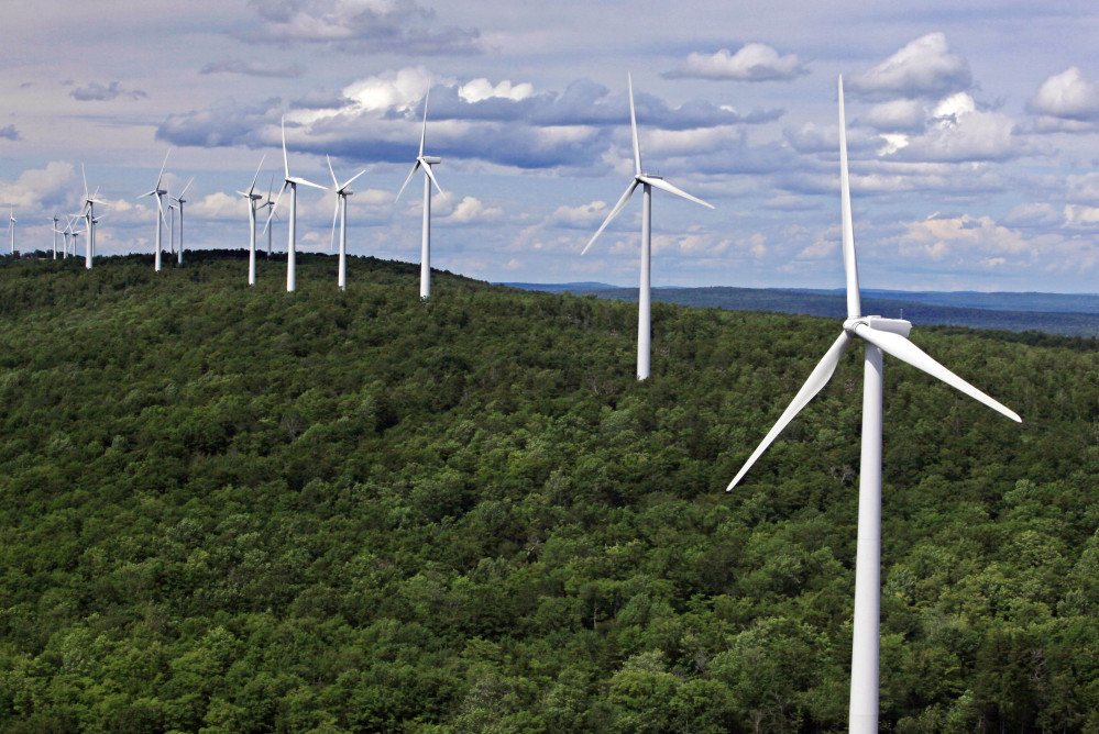 In this 2009 photo wind turbines line a ridge on Stetson Mountain in Stetson. The state became the regional wind power leader under Democratic Gov. John Baldacci, but change is in the air as Gov. Paul LePage makes an aggressive push away from his predecessor’s renewable energy policies. The outspoken Republican, who says wind power is too expensive, is looking to hydropower from Canada and natural gas to bring down electricity prices that are among the highest in the country.