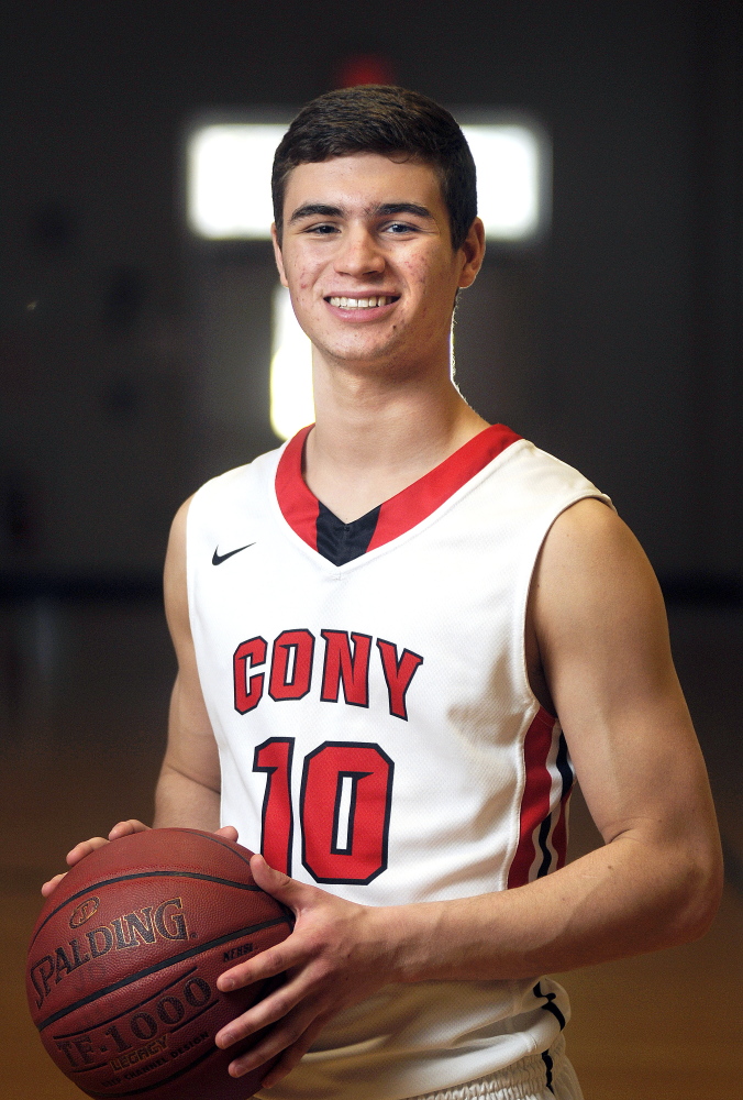 Cony High School's Liam Stokes at the Augusta school on Tuesday March 24, 2015.  Stokes is the Kennebec Journal's basketball player of the year.