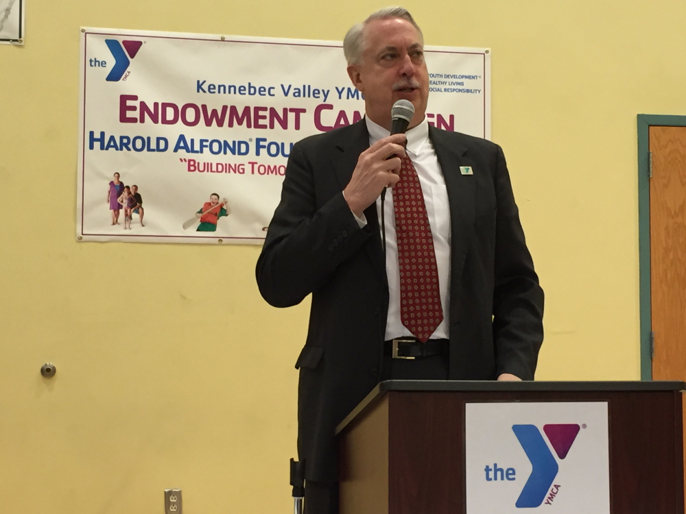 Harry Lanphear, board president and Endowment Committee Chairman, speaks during the Kennebec Valley YMCA held its 2015 Endowment Campaign Kick-Off and Donor Appreciation event April 2 at the Kennebec Valley YMCA Harold Alfond Gymnasium.