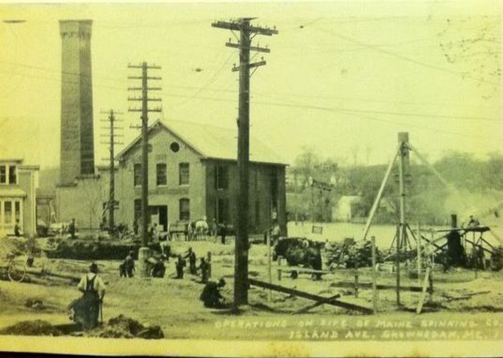 Spinning Mill at Skowhegan Falls under construction circa 1920.