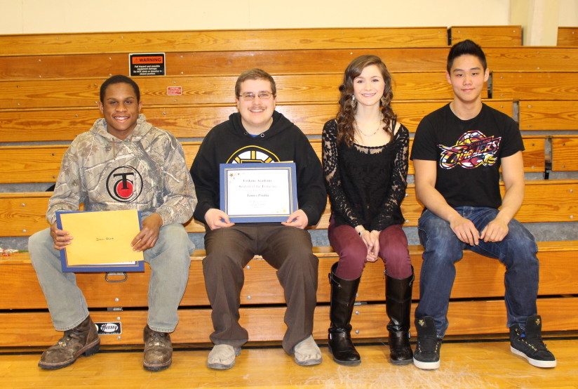 Senior of the Trimester recipients, from left, are Dan Rice, James Poulin, Sarah Jordan and Yao Xiao.
