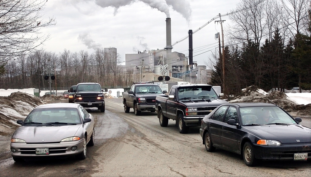 Workers at the Sappi mill in Skowhegan leave work earlier this month. The Skowhegan Board of Assessors will meet Thursday for a possible decision on a request by Sappi Fine Paper to cut the property tax value of the mill by more than $137 million.