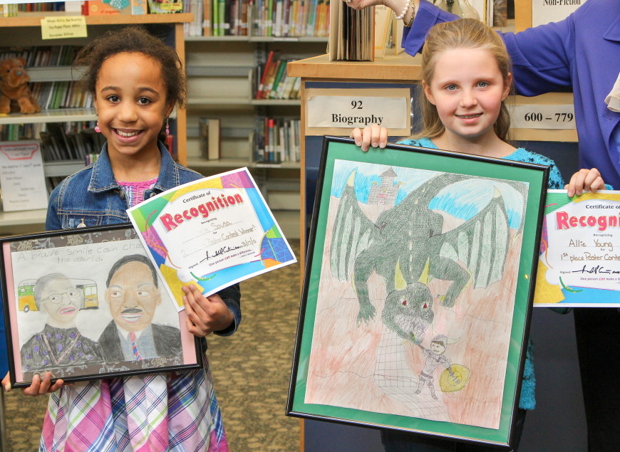 Gabrielle Sousa, left, placed second in the K-3rd grade category, she won $250. She is a second-grader at Hall-Dale Elementary School. Allie Young, placed first in category 4th-6th grade and won $500. She is a 5th grader at Hall-Dale Elementary School.