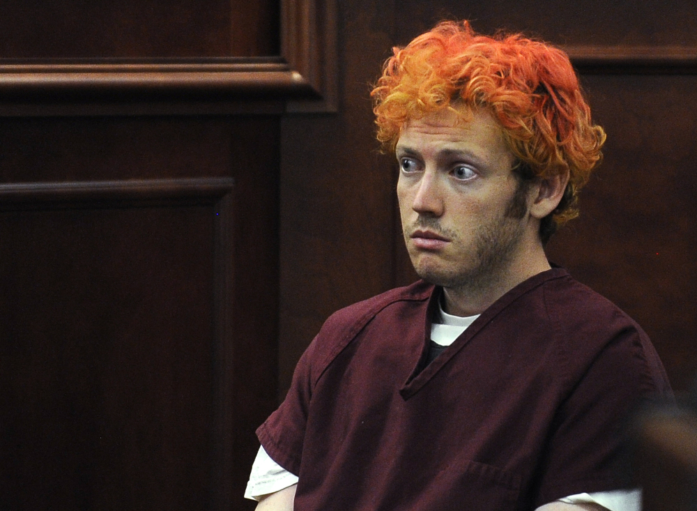 In this July 2012 photo, James Holmes sits in Arapahoe County District Court in Centennial, Colo. Holmes faces trial starting on Monday in the mass shooting in an Aurora, Colo., movie theater that left 12 dead and 70 wounded.