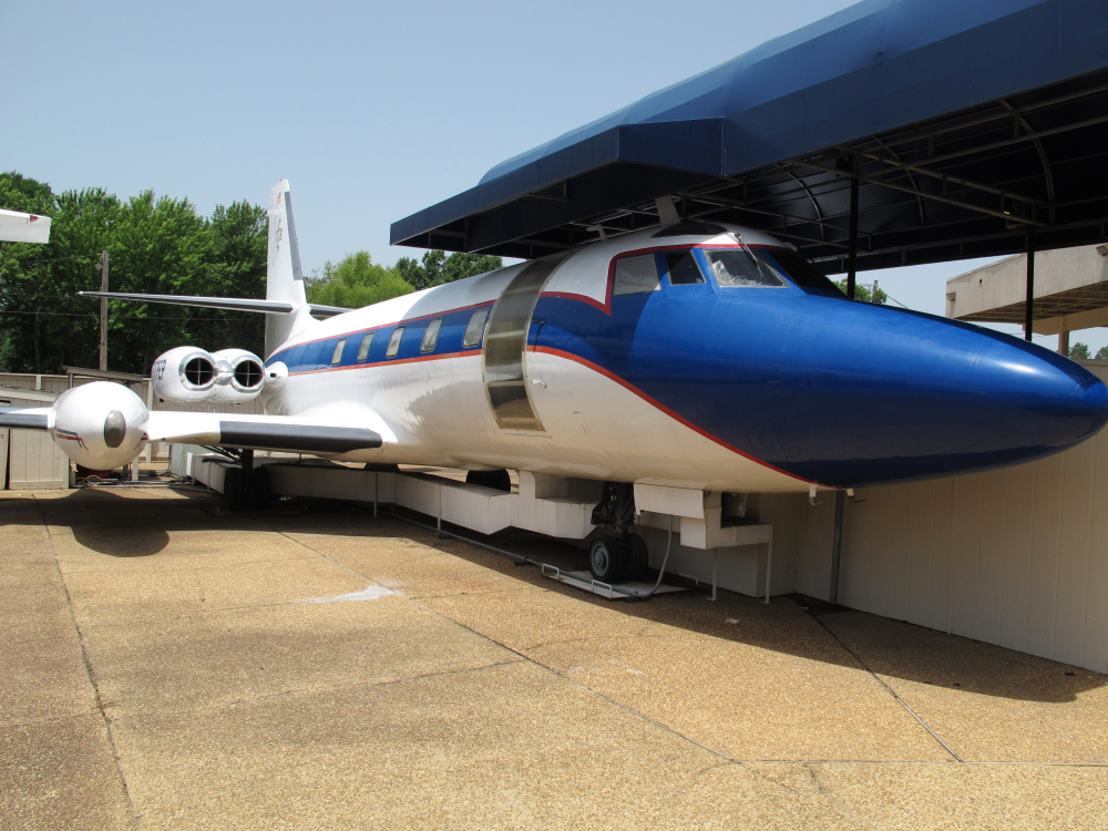 This July 1, 2014, file photo shows the Hound Dog II, one of two jets once owned by late singer Elvis Presley on display at Graceland in Memphis, Tenn.