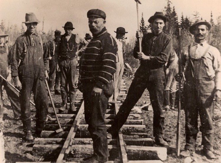 This Phillips Historical Society photograph shows a crew building the Eustis Railroad in 1904 somewhere between Eustis Junction near Dallas and Berlin Mills Camps near Nash Stream. Many artifacts of Franklin County’s past are available at the Phillips society, one of a dozen historical groups that will sponsor a tour of county museums and historical societies next month in an effort to build interest in the region’s history.