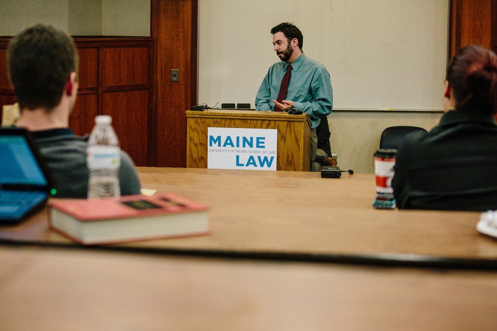 Scott Gagnon from Smart Approaches to Marijuana speaks during the Maine Law Federalist Society debate on marijuana reform.
