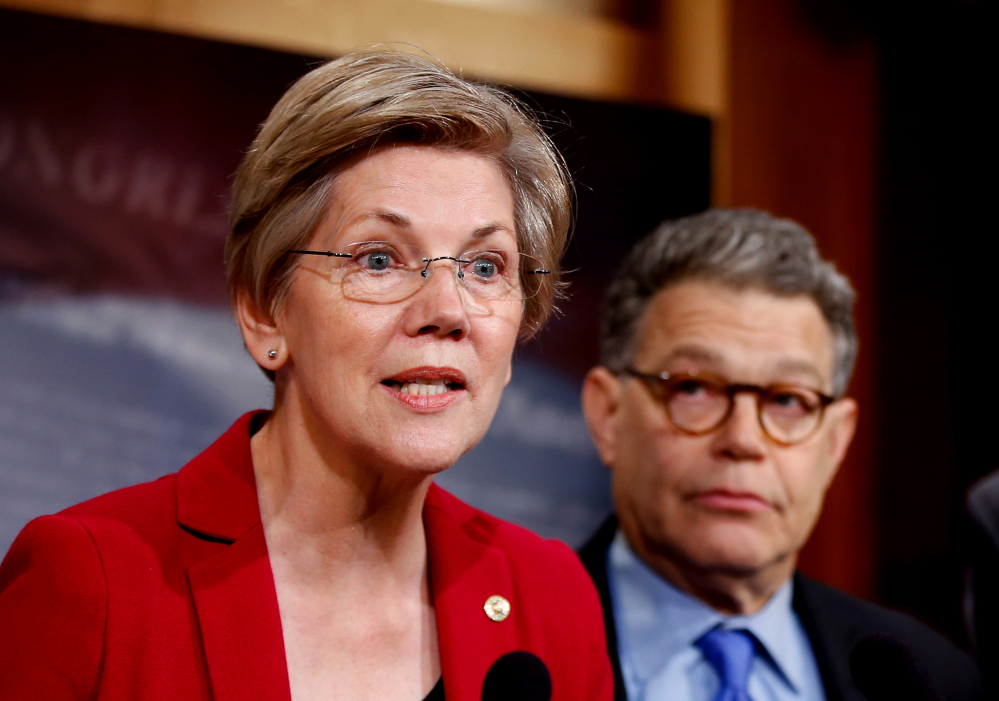 Sen. Elizabeth Warren, D-Mass., left, insists she is not a candidate for president, but both parties have factions that would like to see her in the race.