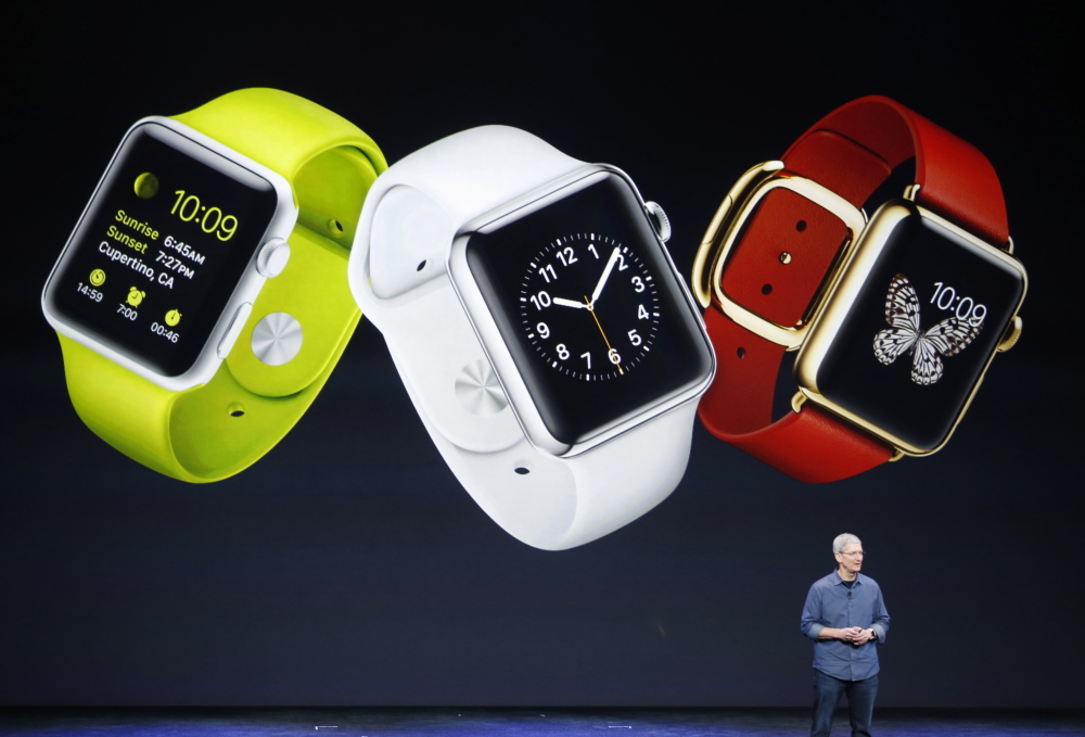 Apple CEO Tim Cook speaks about the Apple Watch during an event in September at the Flint Center in Cupertino, Calif.