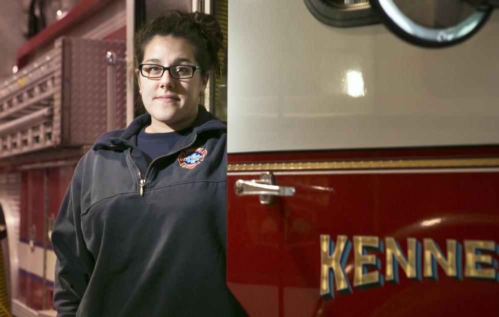 As part of a specialized program for students in fire sciences, Breeanna Zoidis, 24, of Casco lives at the Kennebunk Fire Department’s central station while she attends Southern Maine Community College in South Portland.