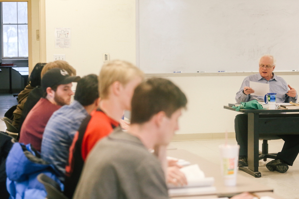 English professor Kevin Sweeney speaks to his literature class at Southern Maine Community College in South Portland. Currently, about one in three students is enrolled in liberal arts programs, such as English and history, lower division classes that will transfer to a four-year school. State education leaders are working to simplify the transfer process as well.