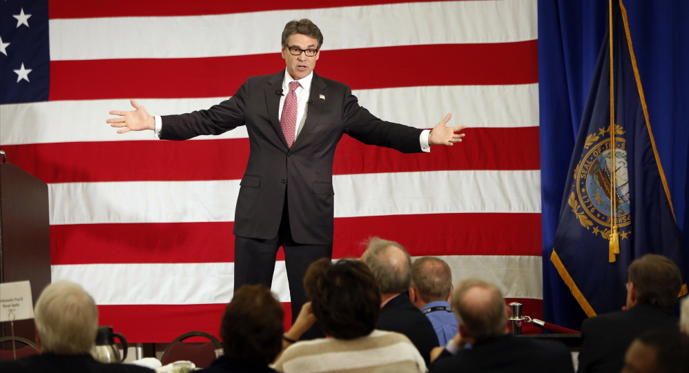 Former Texas Gov. Rick Perry in Nashua, N.H., on Friday works to stay in contention in the race for the White House.