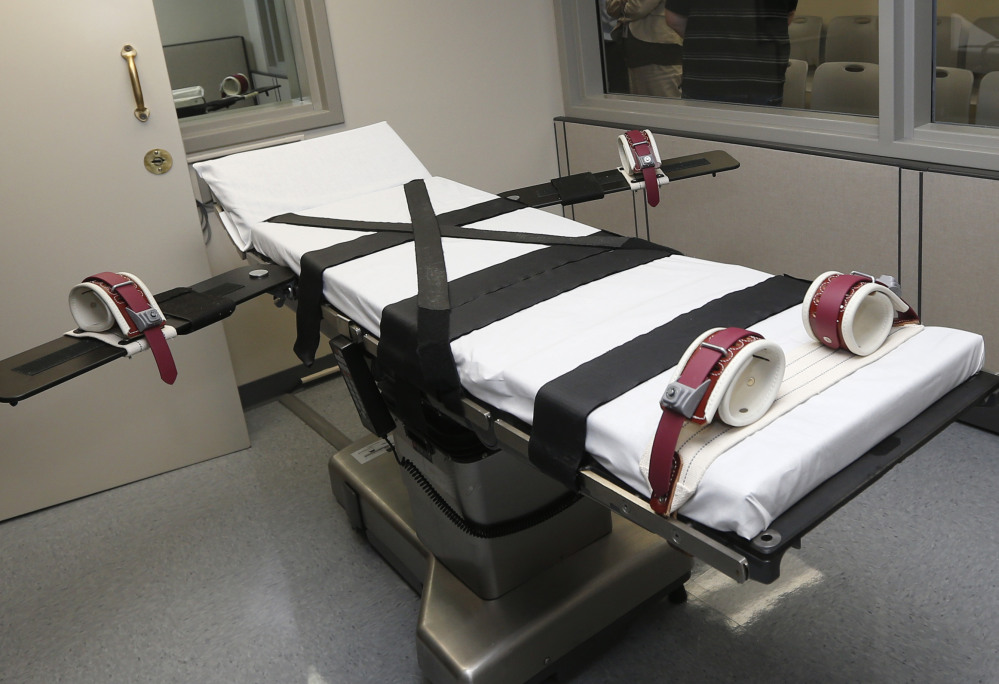 The execution chamber at the Oklahoma State Penitentiary in McAlester, Okla. Supreme Court justices are considering a plea to outlaw a sedative Oklahoma uses in executions.