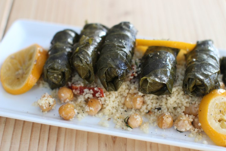 Cauliflower "rice" stuffed grape leaves