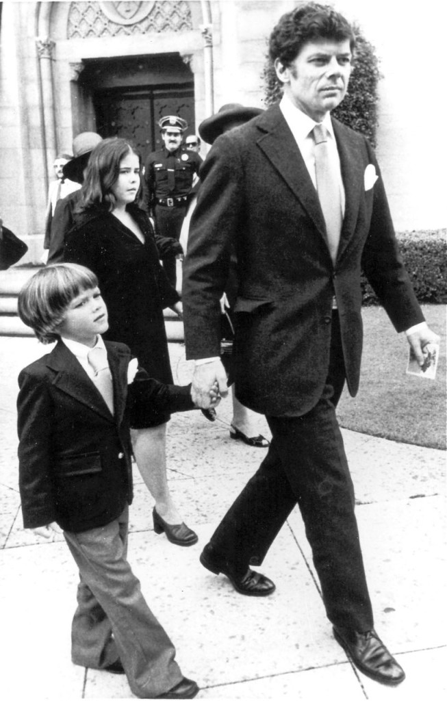 Gordon Getty with son Andrew leave the Wilshire United Methodist church after memorial services for J. Paul Getty, in Los Angeles, in this  June 10, 1976, photo. 