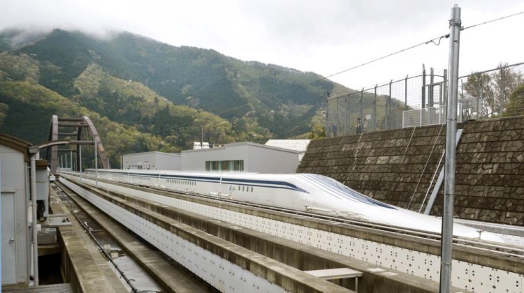 The Japanese maglev train that broke the world speed record. The Associated Press