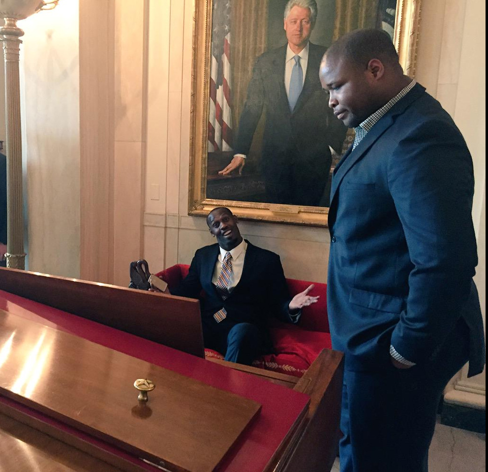 Members of the New England Patriots relax at the White House before the reception with President Obama. New England Patriots photo posted on Twitter