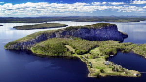 Mount Kineo in Moosehead Lake, which has steep cliffs rising 800-feet above the lake.