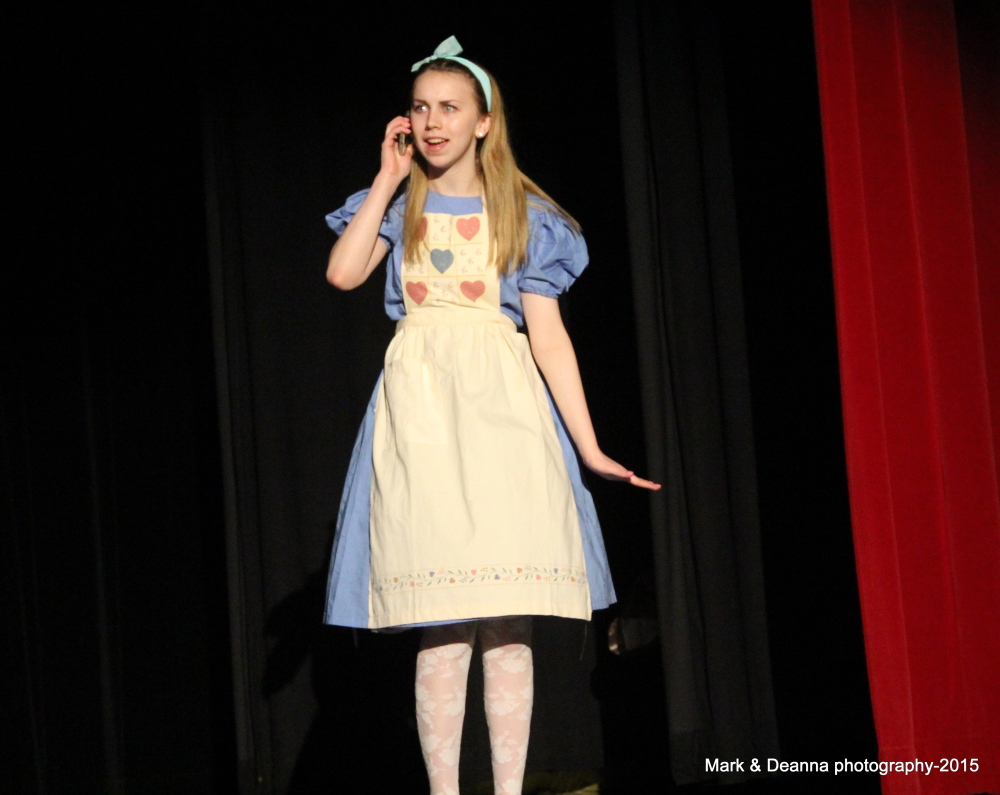 CAP.cutline_standalone:Cony High Theatre will present “Alice@Wonderland” an updated adaptation for all ages. See if Alice, Cony’s Morgan Metcalf, can find a Starbucks to charge her phone and get out of Wonderland. The show is set for 7:30 p.m. Friday, May 8, and 2 p.m. Saturday, May 9, in the Cony Auditorium. Cost is $5 for adults and $3 for students, seniors and children. Tickets are available at the door or at Cony High School.
