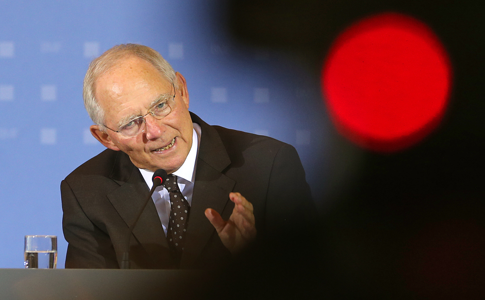German Finance Minister Wolfgang Schaeuble speaks during a news conference in Berlin, on Thursday.