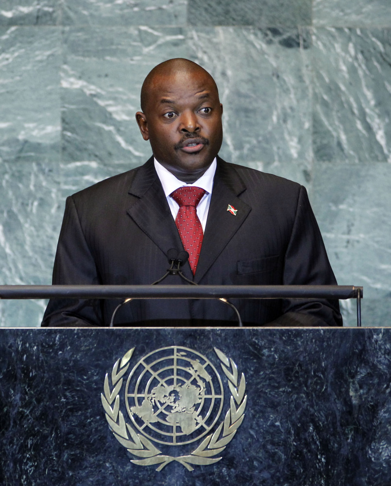 In this Friday, Sept. 23, 2011 file photo, Burundi’s President Pierre Nkurunziza addresses the 66th session of the United Nations General Assembly at U.N. headquarters in New York.