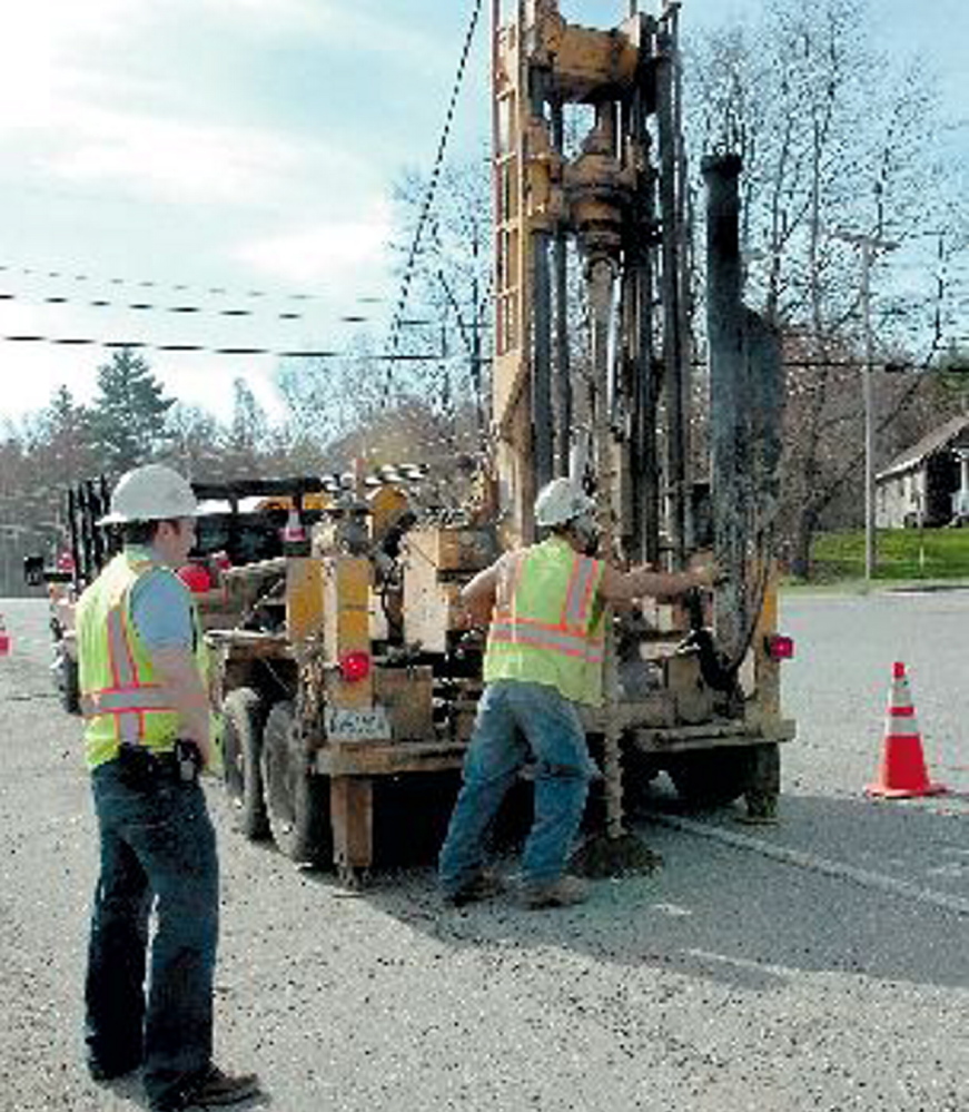 A crew drills to test bedrock along Kennedy Memorial Drive in Oakland in 2012 as part of a $6 million project that brought sewer lines from Oakland to the sewage treatment plan in Waterville. The line was constructed after Oakland’s treatment plant became obsolete. The cost of sending sewage to the Kennebec Sanitary District is one of the reasons cited for a sewer rate hike of as much as 40 percent. The Oakland Town Council was to take up the issue at its meeting Wednesday night.