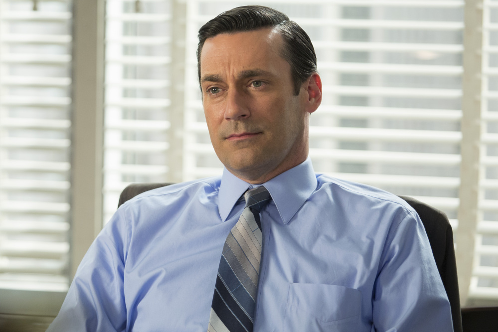 Jon Hamm as Don Draper in a scene from the final season of “Mad Men.” The series finale airs on Sunday.