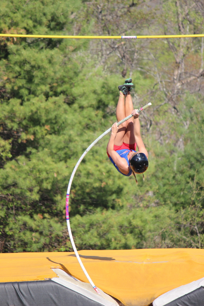 Messalonskee’s Taylor Lenentine is one of the top pole vaulters in Kennebec Valley Athletic Conference Class A. Her gymnastics skills have aided her in track.