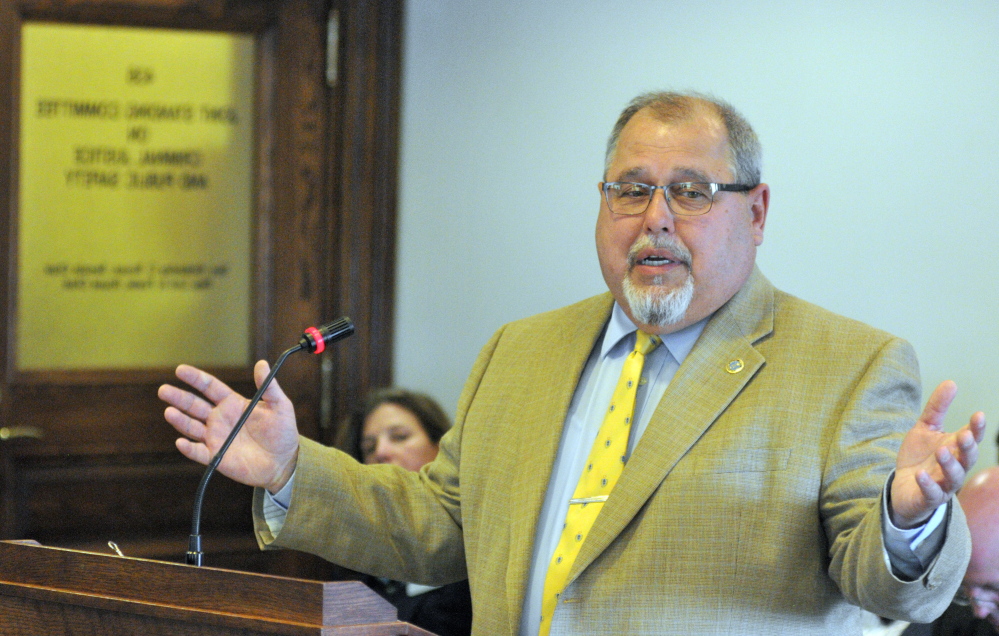 Rep. Mark Dion, D-Portland, introduces his bill, L.D. 1401, “An Act To Allow for and Regulate the Adult Use of Cannabis,” on Wednesday during a hearing before the Legislature’s Criminal Justice Committee in the State House in Augusta.