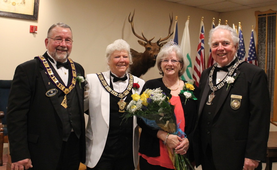 Karleen White, of Augusta, was presented the 2015 Waterville Elks Mother of the Year award by Exalted Ruler Sandi Anderson during the Waterville Elks Lodge 905 annual Mother’s Day Brunch and Ceremony. From left, are David Anderson PER, Exalted Ruler Sandi Anderson, White and her husband, Lanny White.