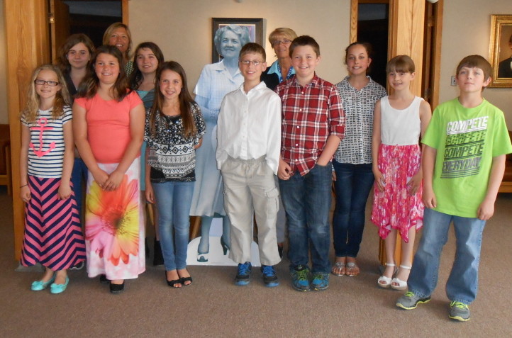 The Clinton Elementary School Student Council recently visited the Margaret Chase Smith Museum in Skowhegan to talk about their many service projects. The group was presented a check for a charity of their choice. Front, from left, are Hailie Hotham, Gabby Nickerson, MaKenzie Nadeau, Jack Gibson, Storer Boyden, Jorja Furchak, Olivia Luce and Dylan Richardson. In back, from left, are Kathryn Grenier, Kelley Cloutier, co-advisor; Emillia Landry and Marcia Buck, co-advisor.