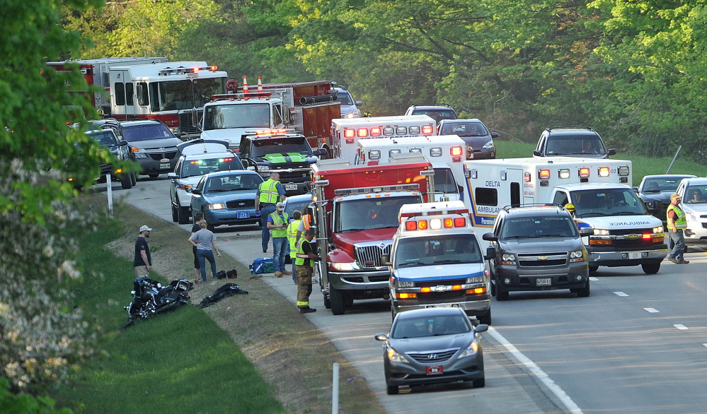 State police along with Waterville and Sidney fire departments responded to a motorcycle accident at mile 120 southbound on Interstate 95 on Sunday.