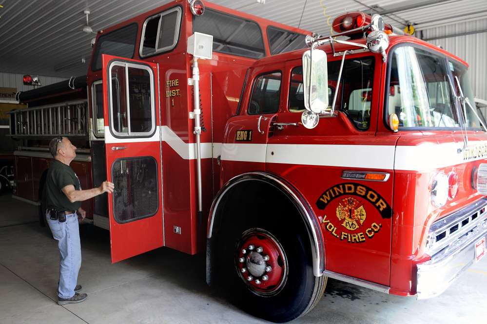 WINDSOR, ME - MAY 26: Windsor Fire Chief Arthur Strout opens Tuesday May 26, 2015 the door on the 29-year-old engine he hopes residents will vote to replace. (Kennebec Journal photo by Andy Molloy/Staff Photographer)