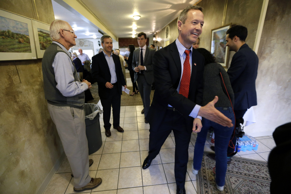 In this April 9, 2015 file photo, former Maryland Gov. Martin O’Malley greets local residents before speaking at a fundraiser in Indianola, Iowa.