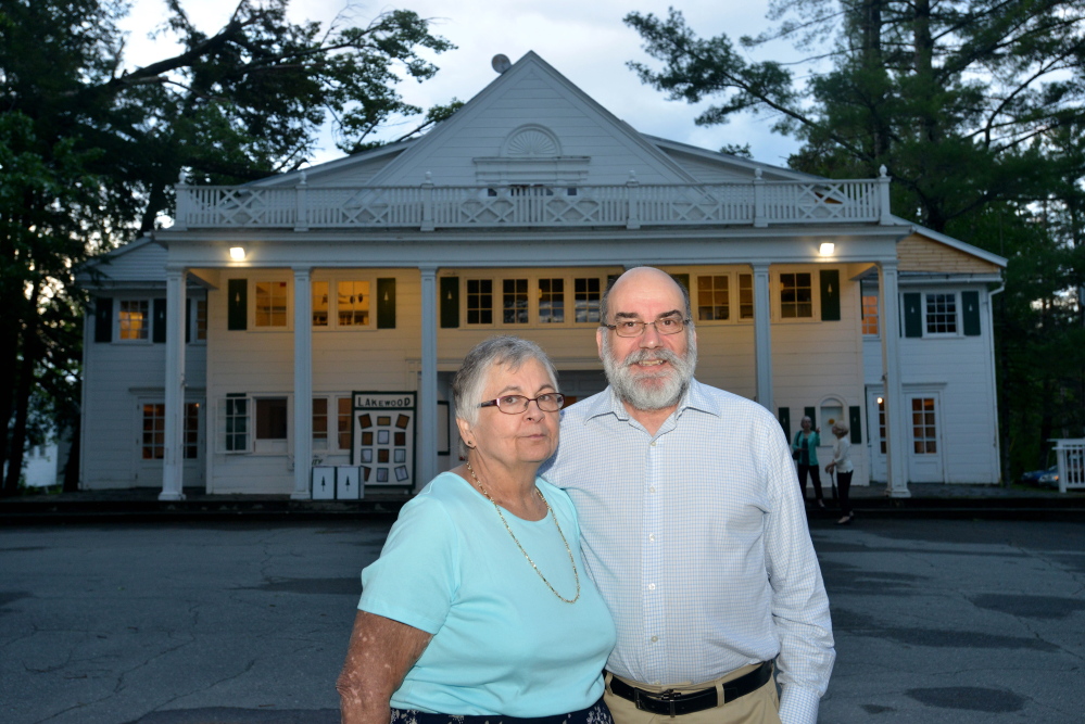 Jeff and Susan Quinn, owners of Lakewood Theater in Madison, stand outside the historic site on Thursday, the opening night of the 2015 season, in Madison.