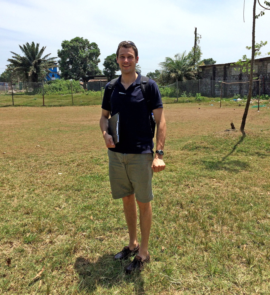 Colby College graduate Benjamin Morse conducting research in the outskirts of Monrovia, Liberia, in March 2015.