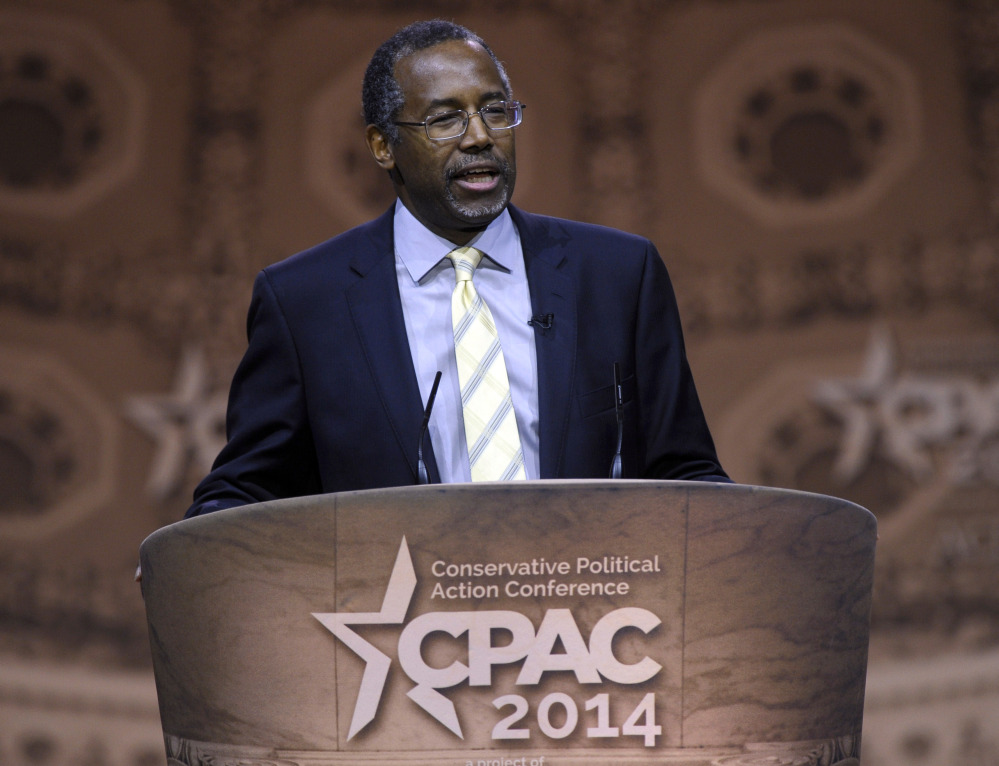 Dr. Ben Carson, professor emeritus at Johns Hopkins School of Medicine, speaks at the Conservative Political Action Conference annual meeting in National Harbor, Md., in March.
